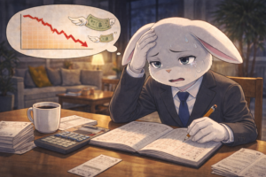 投資の失敗や経験を振り返り、原因や仕組みを見直している様子