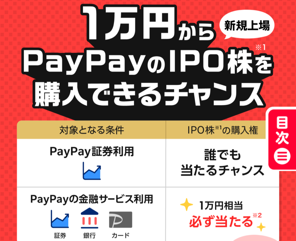 PayPay IPOの仕組みと申し込み条件の説明画面